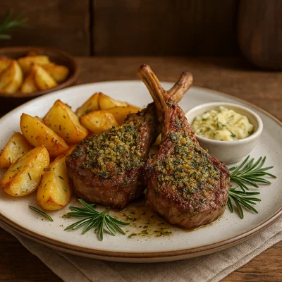 Salzburger Lammkotelett mit Rosmarinkruste und Ofenkartoffeln