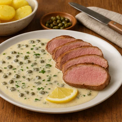 Kalbsrücken Salzburger Art mit Zitronen-Kapern-Sahnesauce