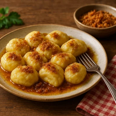Salzburger Gnocchi (Erdäpfelnudeln) mit brauner Butter und Bröseln