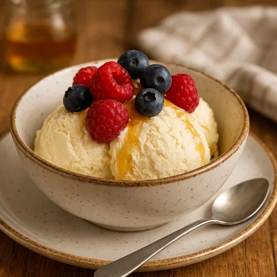 Salzburger Zirben-Eis mit Milch und Waldbeeren