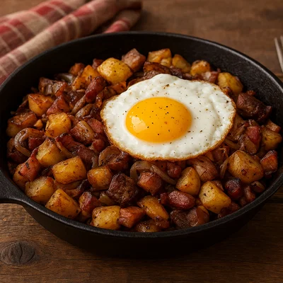 Tiroler Gröstl – deftige Pfanne mit Speck, Kartoffeln, Fleisch und Spiegelei