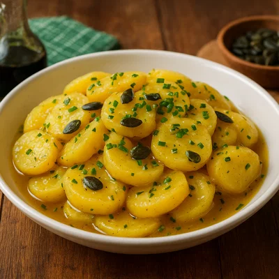 Steirischer Erdäpfelsalat mit Kürbiskernöl
