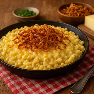 Kasspatzln (Käsespätzle) mit Röstzwiebeln
