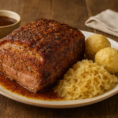 Schweinsbraten Tiroler Art mit Kümmel-Knoblauch-Kruste