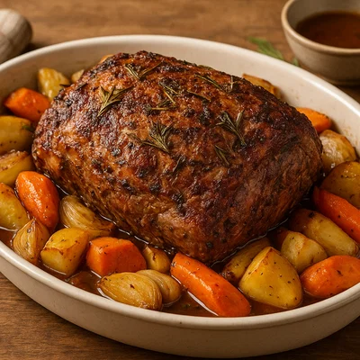 Lammbraten Tiroler Art mit Wurzelgemüse und Kräutern
