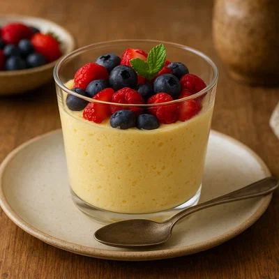 Sommerliche Eierspeis-Parfait mit regionalen Früchten