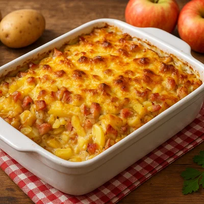 Tiroler Auflauf mit Kartoffeln, Speck und Käsekruste
