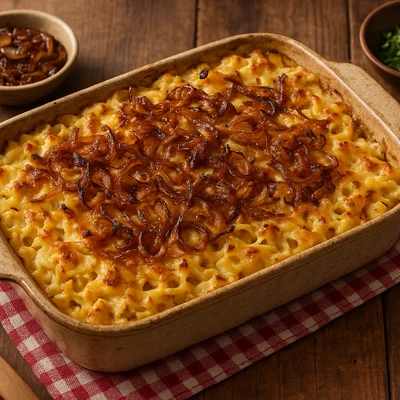 Tiroler Fleckerlauflauf mit karamellisierten Zwiebeln