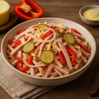 Wurstsalat Tiroler Art mit Essig-Öl- oder Cremedressing