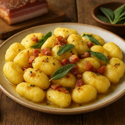 Tiroler Gnocchi (Erdäpfelnudeln) mit Speck-Salbei-Butter