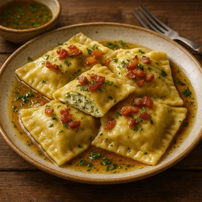 Tiroler Maultaschen mit Speck und Kräuter-Topfenfüllung