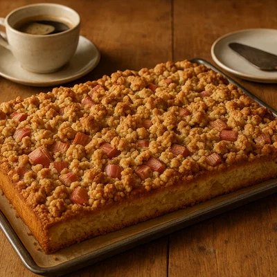 Tiroler Rhabarberkuchen mit Rührteig und Zimtstreuseln