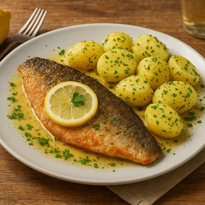 Gebratenes Bodensee-Felchenfilet mit Zitronen-Butter und Petersilienkartoffeln