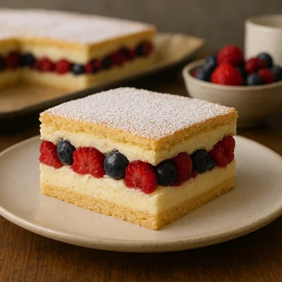 Vorarlberger Käseschnitten mit Vanillecreme und Beeren
