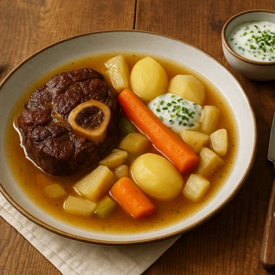 Beinfleisch Wiener Art mit Wurzelgemüse und Schnittlauchsauce