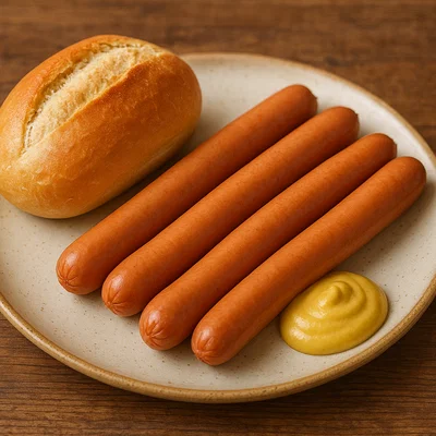 Frankfurter Würstchen (Wiener Art) mit Senf und Semmel