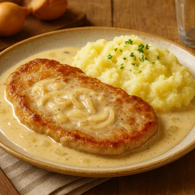 Naturschnitzel in Butter mit Rahmsauce