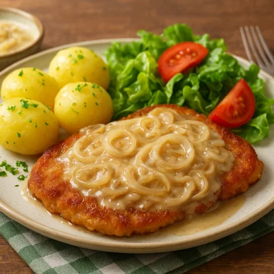 Zwiebelschnitzel mit Rahmzwiebeln