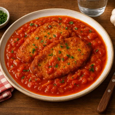 Paradeisschnitzel (Schnitzel in Tomatensauce)