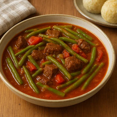 Fisolen-Gulasch (Bohnengulasch mit Rindfleisch)