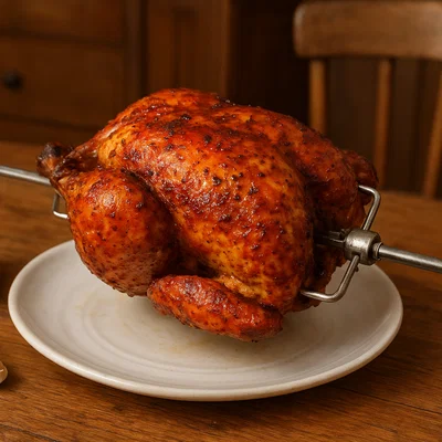 Klassisches Grillhendl vom Drehspieß