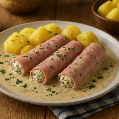 Gefüllte Schinkenrollen mit Rahmsauce