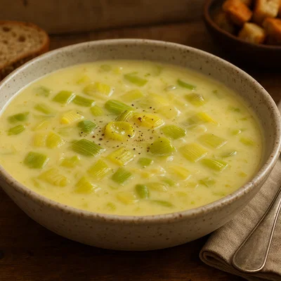 Kräftige Weißweinsuppe mit Sahne und Lauch