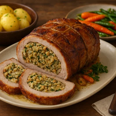 Gefüllte Kalbsbrust mit Brot-Kräuter-Fülle