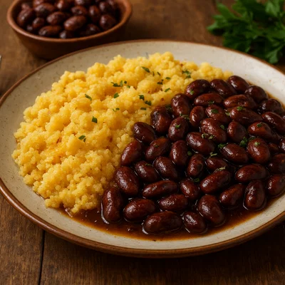 Steirischer Bohnensterz (Polaenta-Sterz mit Käferbohnen)