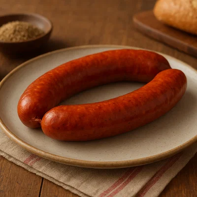 Hausgemachte Debreziner (ungarisch-österreichische Paprikawurst)