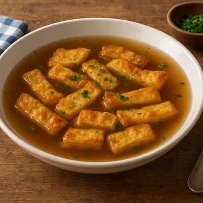 Schöberlsuppe – österreichische Eiersuppe mit Backteigstreifen