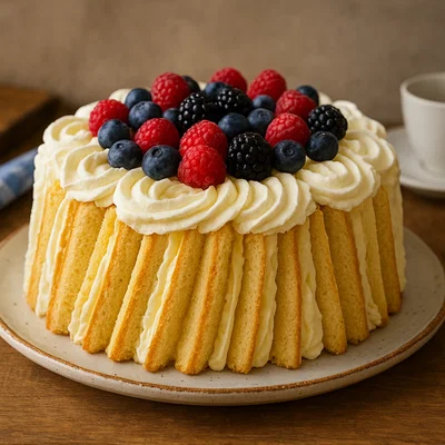 Klassische Fächertorte mit Vanillecreme und Beeren