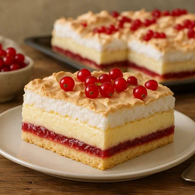 Ribiselschaumschnitten mit Baiser und Vanillecreme