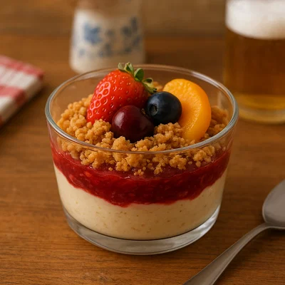 Gefrorenes Murauer Bierfleisch-Dessert mit regionalen Früchten