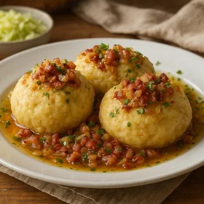 Innviertler Verheiratete (Erdäpfel- und Brotknepf mit Speckzwiebelbutter)