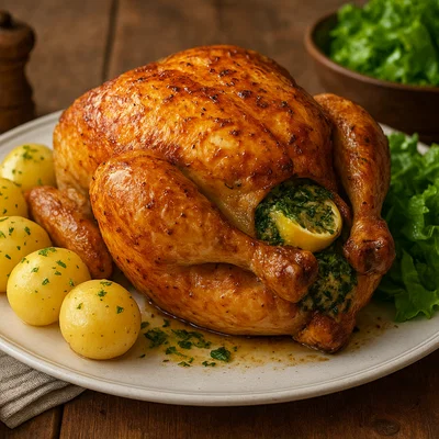 Klassisches Brathendl mit Kräuterfüllung