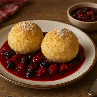 Topfenknödel mit Beerenkompott