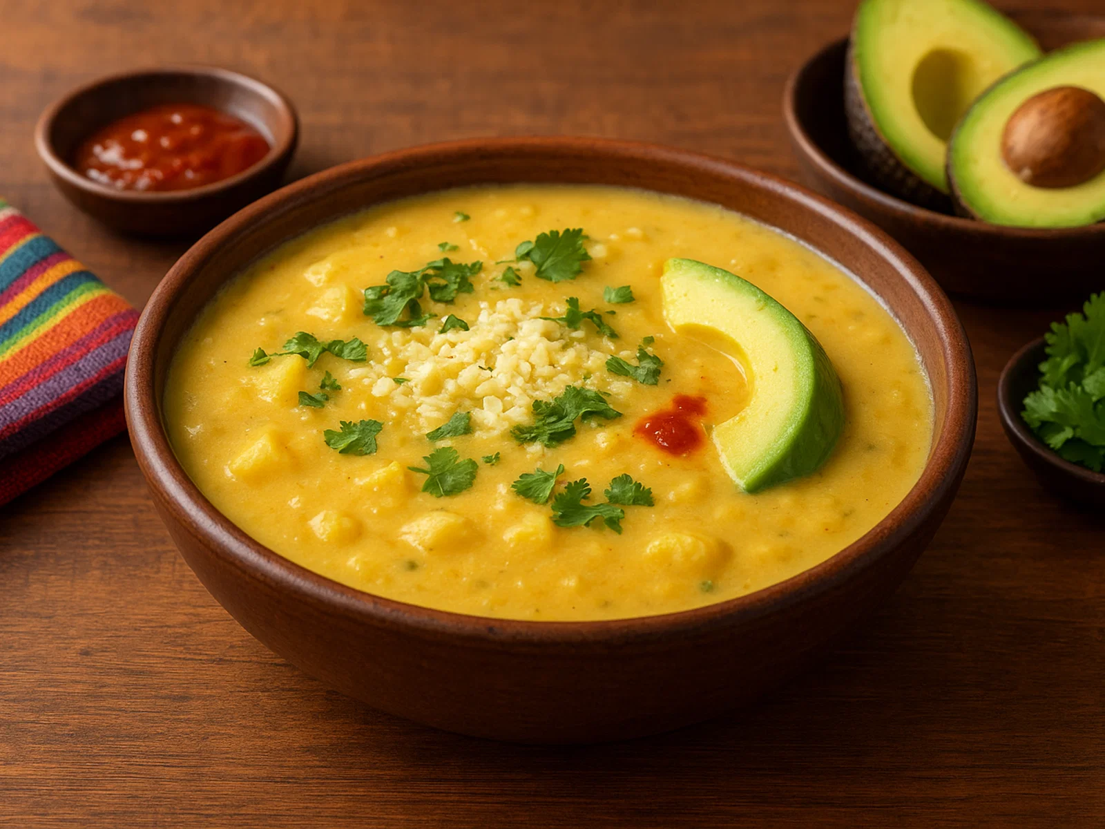 Locro de Papa – Ecuadorianische Kartoffelsuppe mit Käse und Avocado
