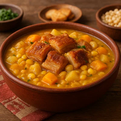 Locro de Cuero – Deftige Kartoffelsuppe mit Schweineschwarte
