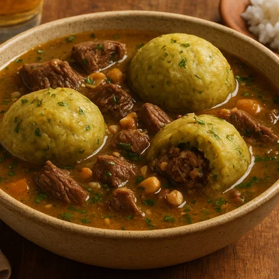 Caldo de Bolas de Verde (ecuadorianische Kochbananen-Klößchensuppe)
