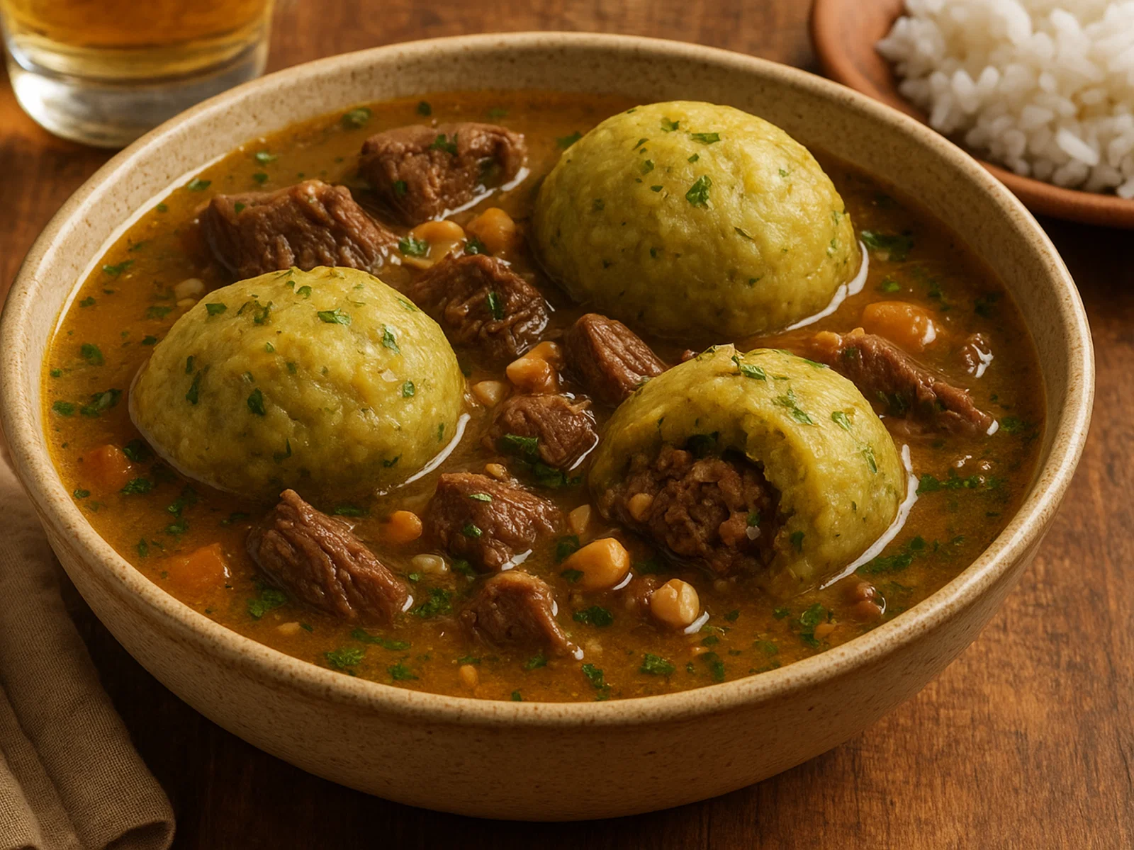 Caldo de Bolas de Verde (ecuadorianische Kochbananen-Klößchensuppe)