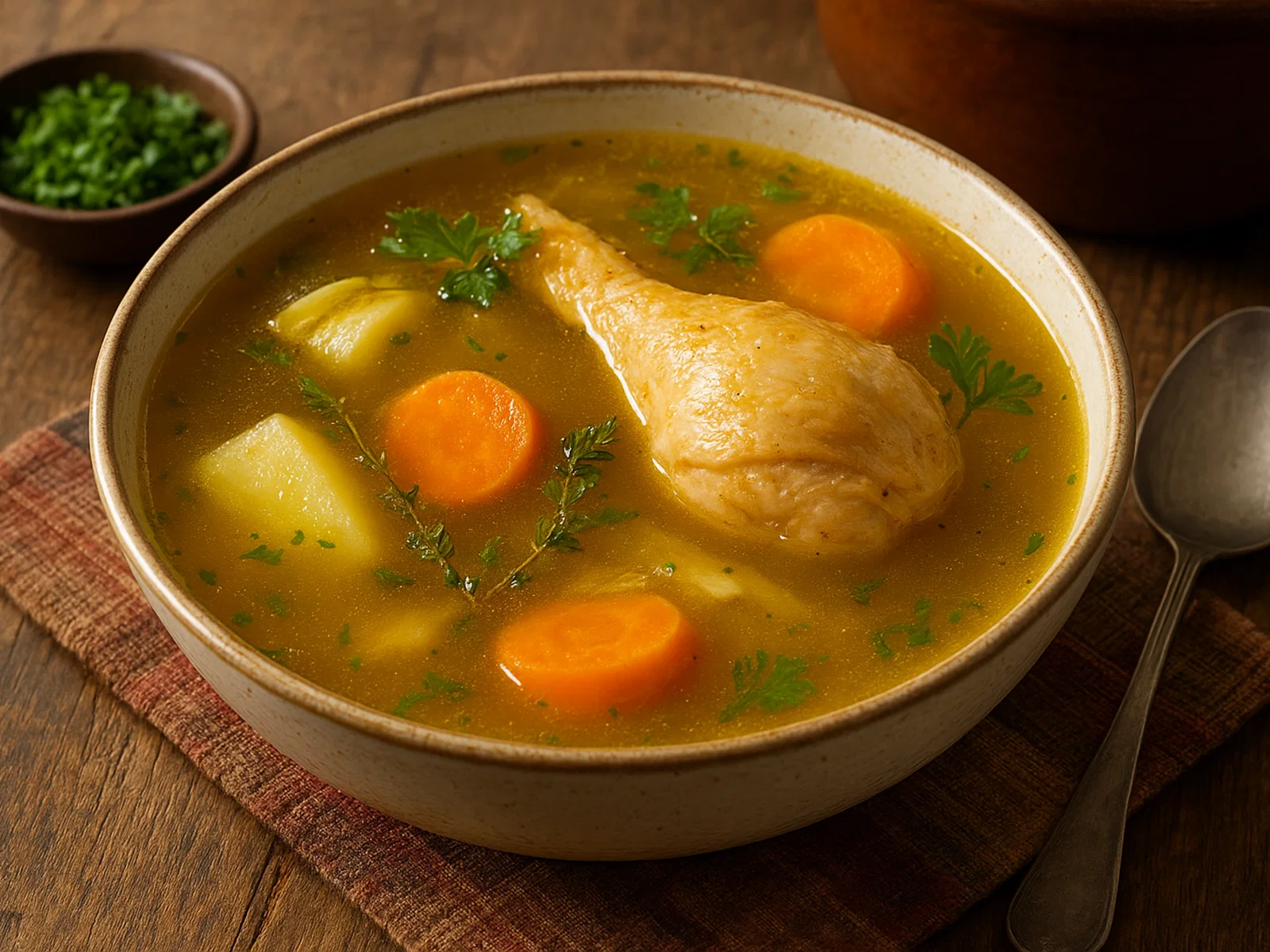 Caldo de Gallina Criolla – Klare Brühe vom Freilandhuhn