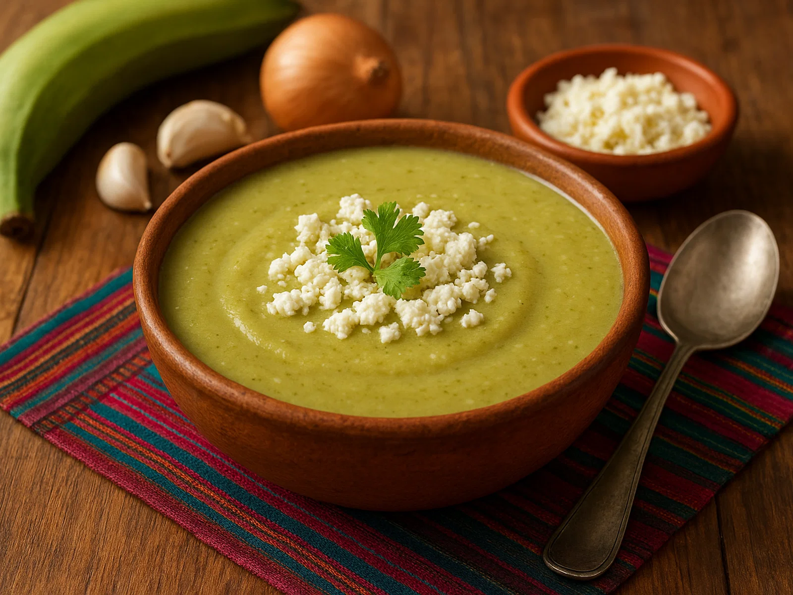 Repe Lojano – Grüne Kochbananensuppe aus Loja mit Käse