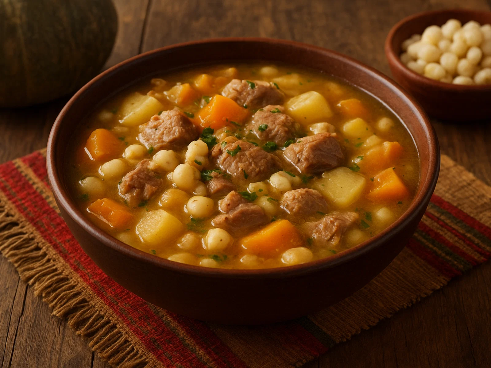 Mote Pata – Cuencaner Suppe aus Hominy und Schweinefleisch