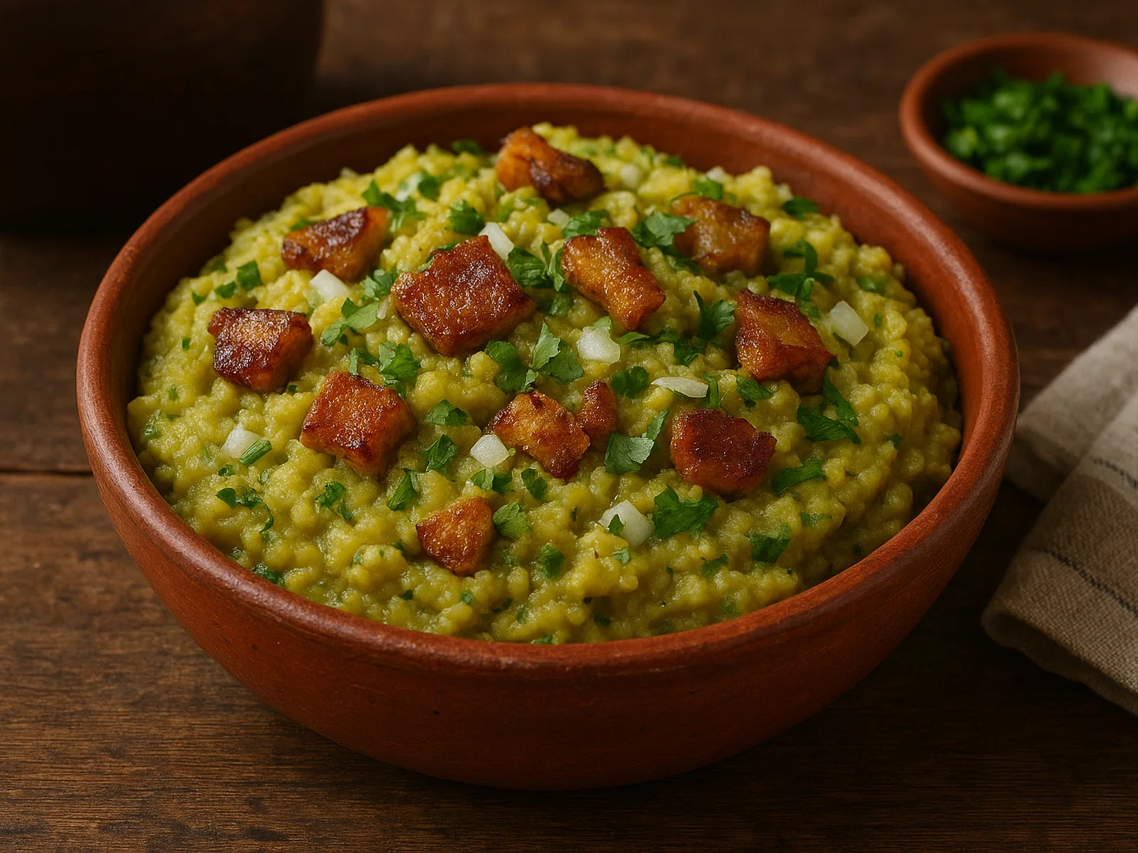 Majado de Verde (zerstampfte Kochbanane mit Schwarte)