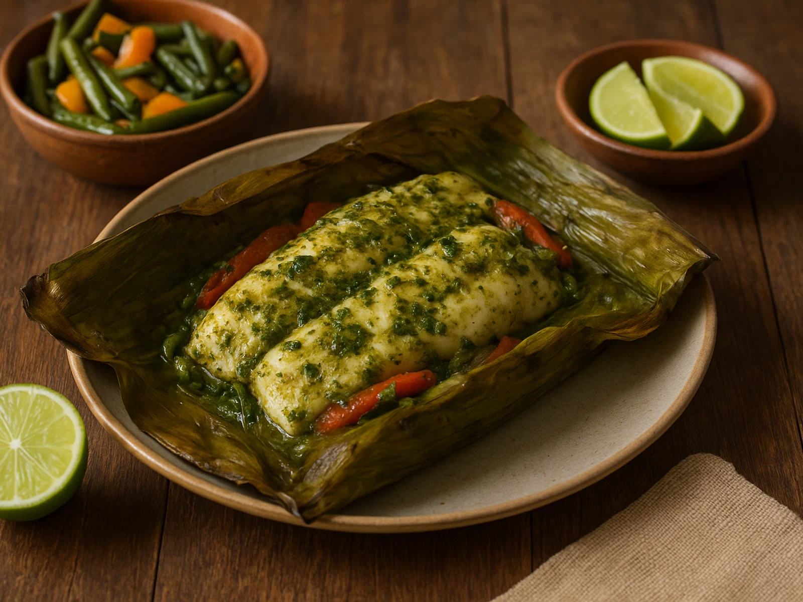 Im Blatt gedämpfter Fisch (Pescado al vapor en hoja)