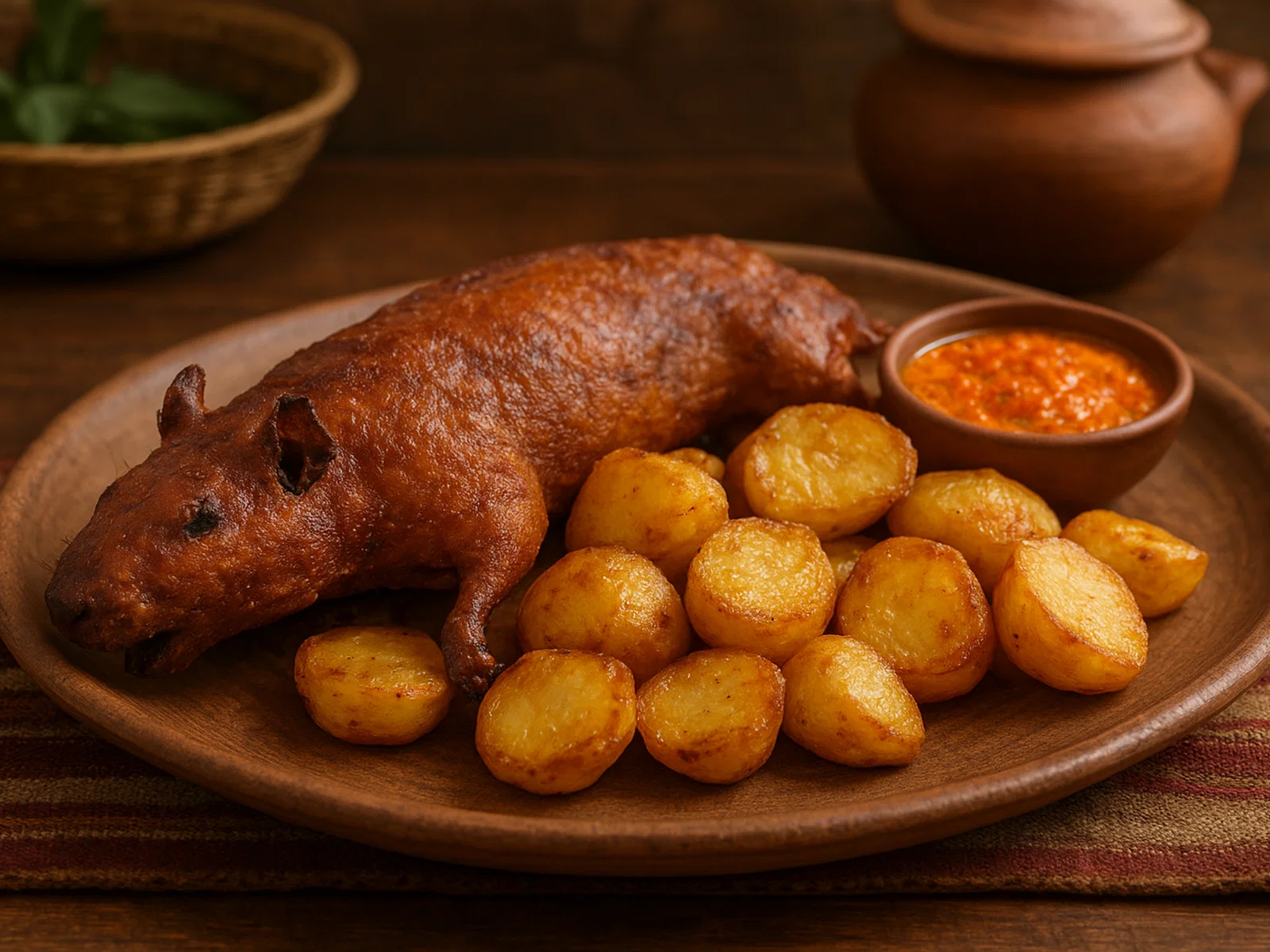 Cuy con Papas – Gebratenes Meerschweinchen mit Kartoffeln