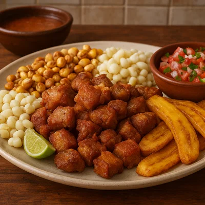 Chugchucaras – Ecuadorianische Schweineplatte mit Mais und Kochbanane
