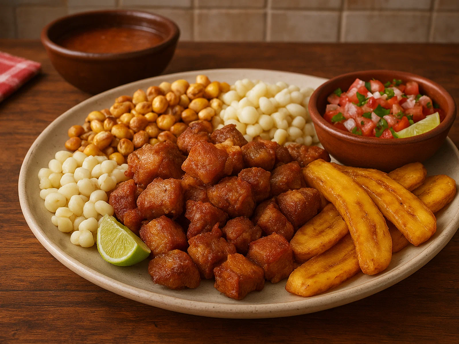 Chugchucaras – Ecuadorianische Schweineplatte mit Mais und Kochbanane