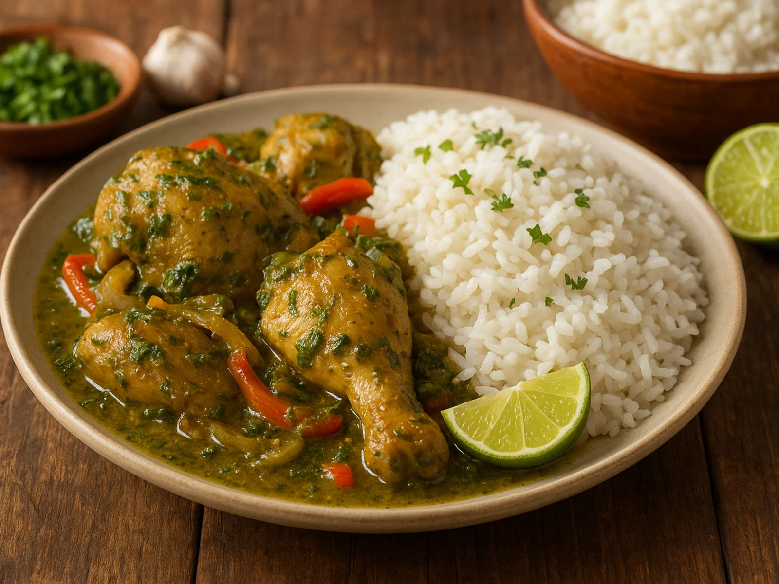 Seco de Pollo – peruanisches Schmorrhuhn mit Reis
